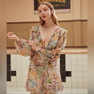 ZIMMERMANN NINETY SIX FLUTTER SILK PLAYSUIT BLUSH FLORAL- Excellent condition